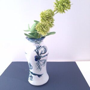 Vintage Blue and White Bud Vase | Floral Porcelain Mini Cottagecore Home Decor